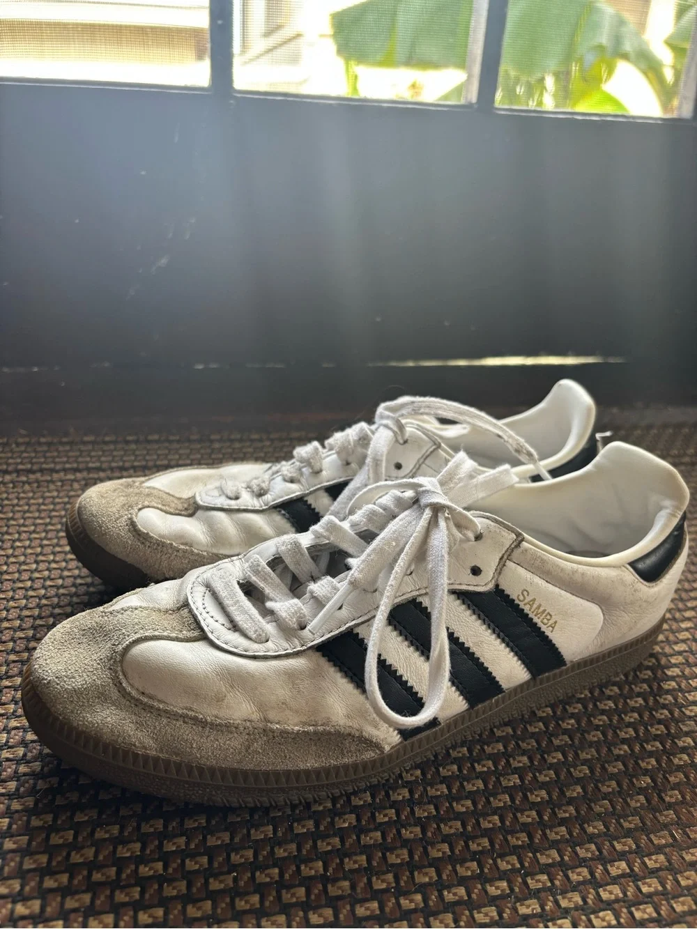 adidas Samba Retro Sneakers in White, Black & Brown